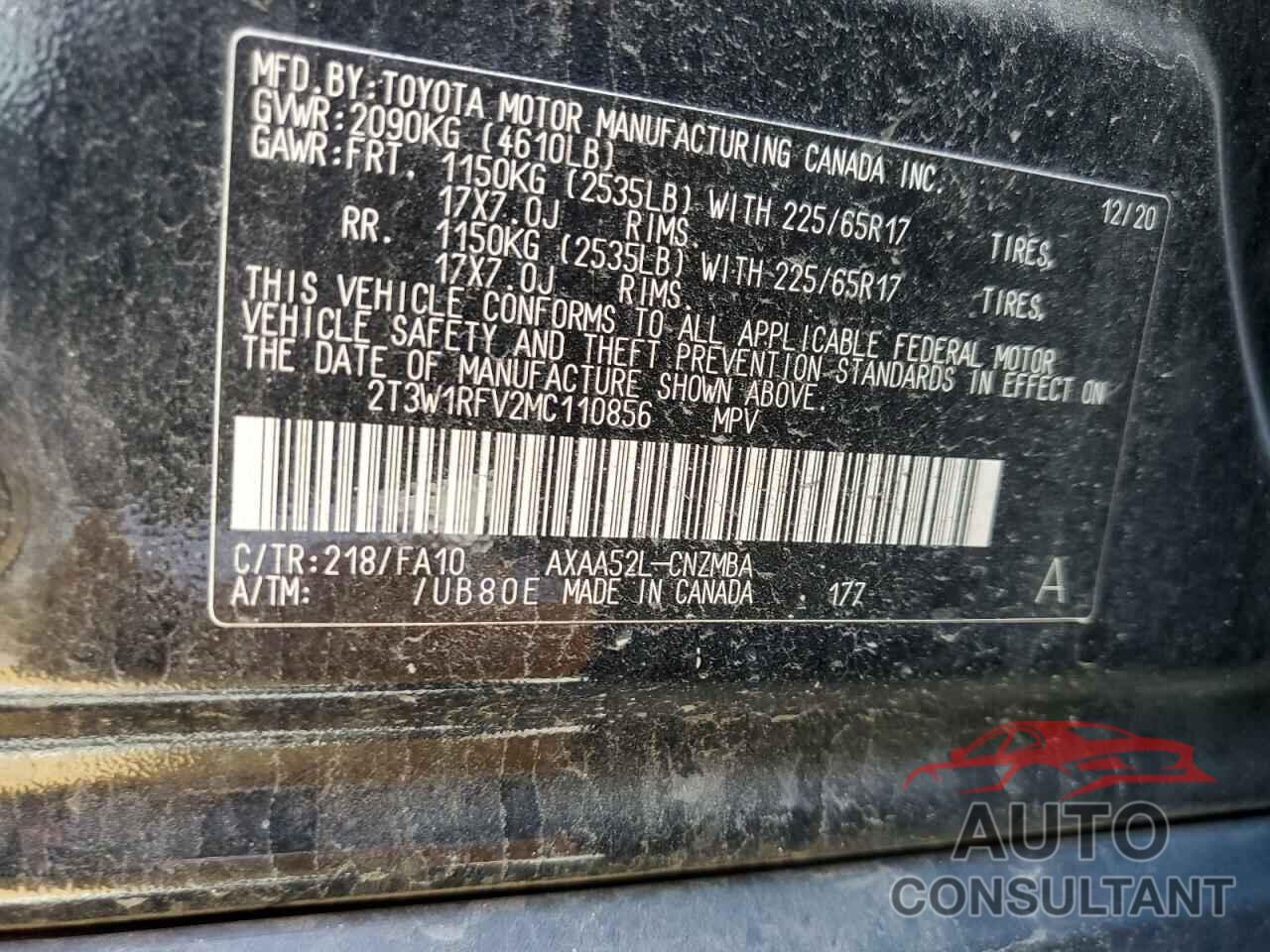 TOYOTA RAV4 2021 - 2T3W1RFV2MC110856