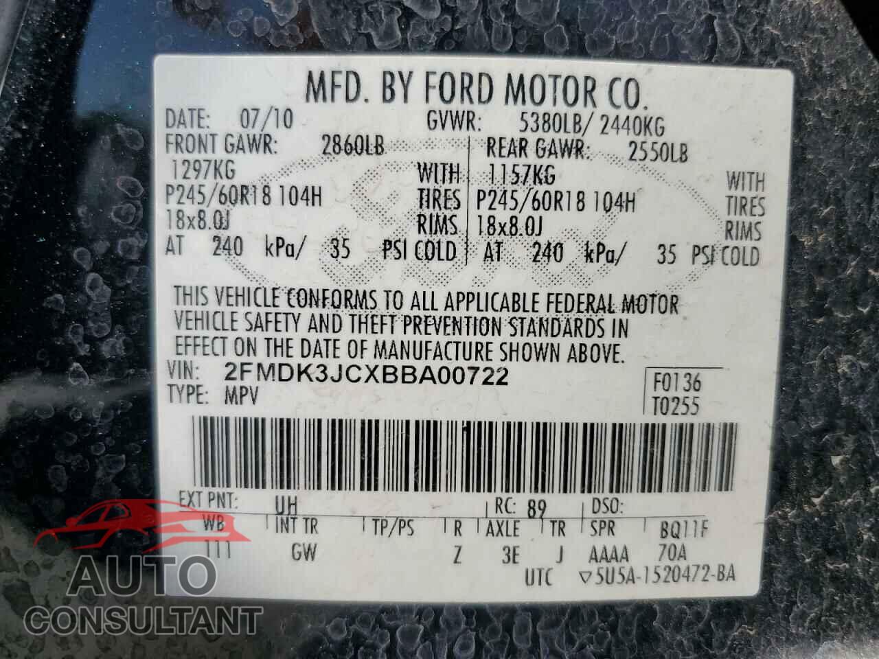 FORD EDGE 2011 - 2FMDK3JCXBBA00722