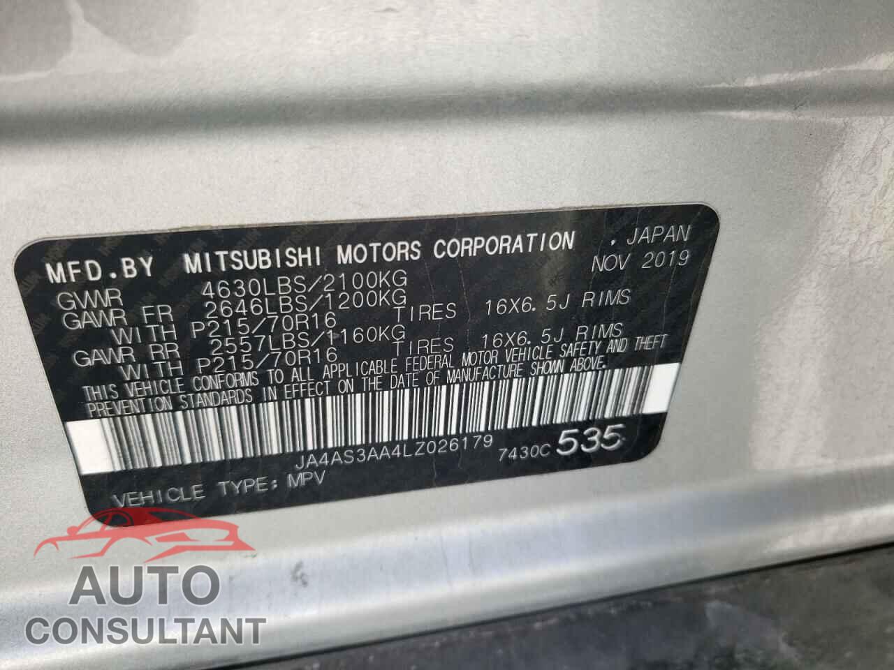 MITSUBISHI ECLIPSE 2020 - JA4AS3AA4LZ026179