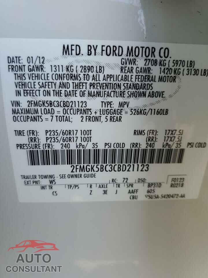 FORD FLEX 2012 - 2FMGK5BC3CBD21123