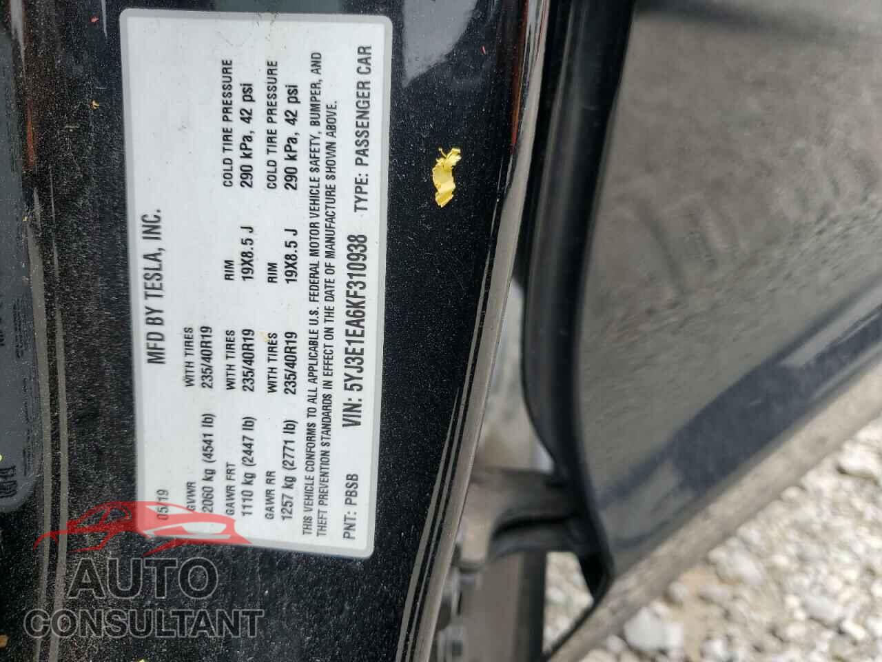TESLA MODEL 3 2019 - 5YJ3E1EA6KF310938