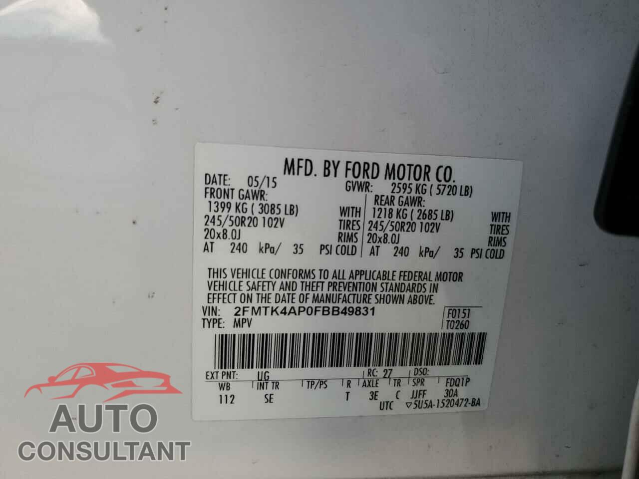 FORD EDGE 2015 - 2FMTK4AP0FBB49831