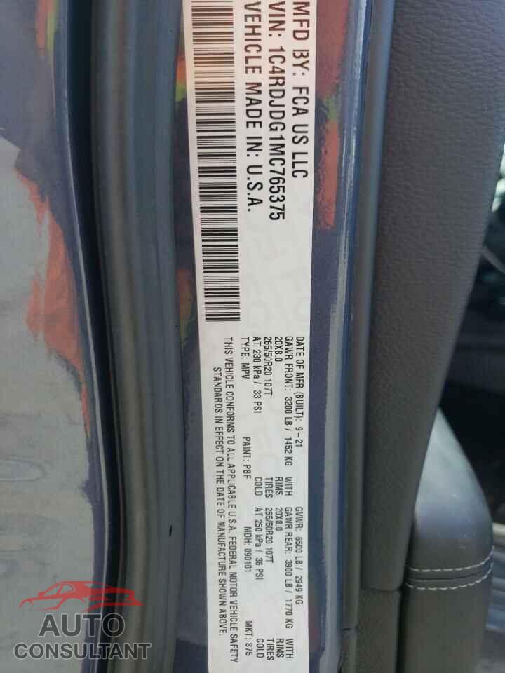 DODGE DURANGO 2021 - 1C4RDJDG1MC765375