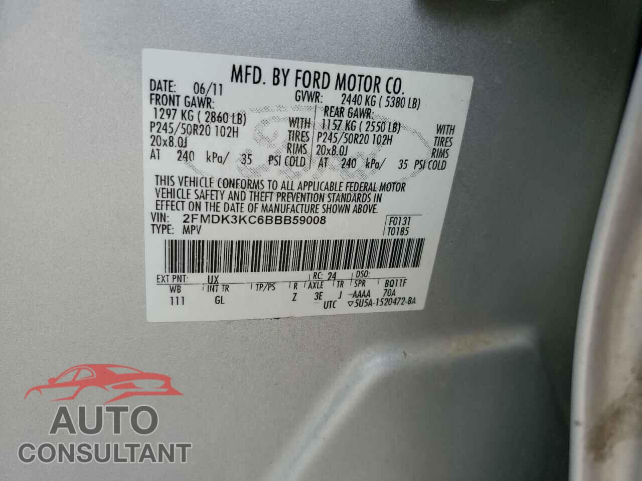FORD EDGE 2011 - 2FMDK3KC6BBB59008