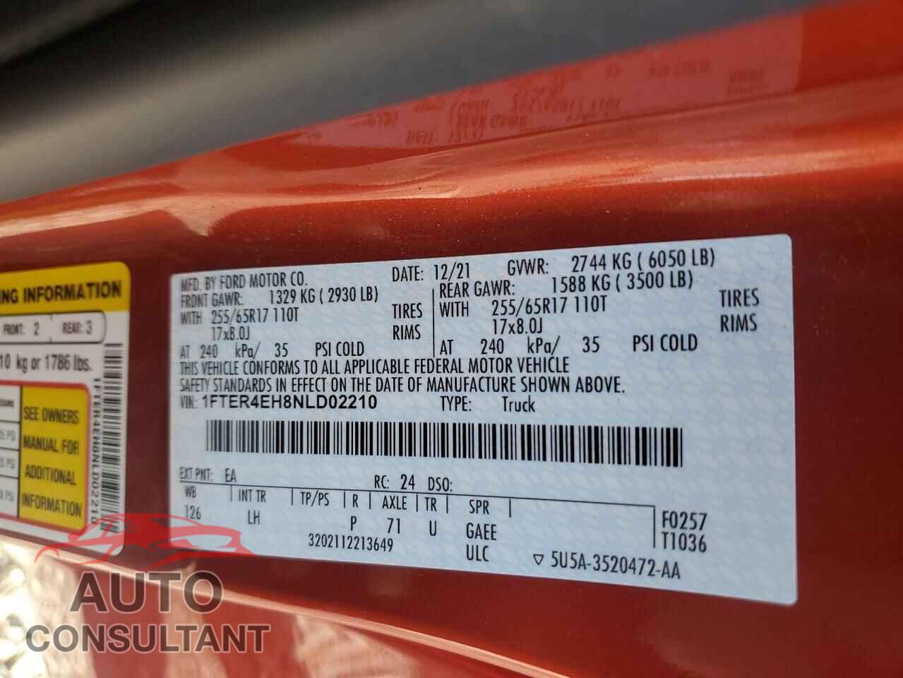 FORD RANGER 2022 - 1FTER4EH8NLD02210
