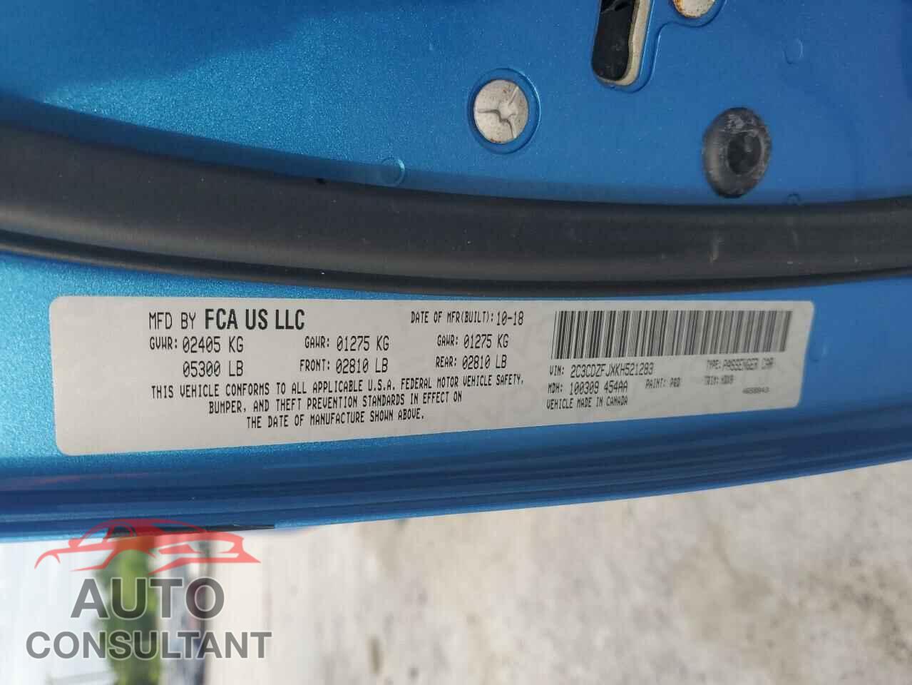 DODGE CHALLENGER 2019 - 2C3CDZFJXKH521283