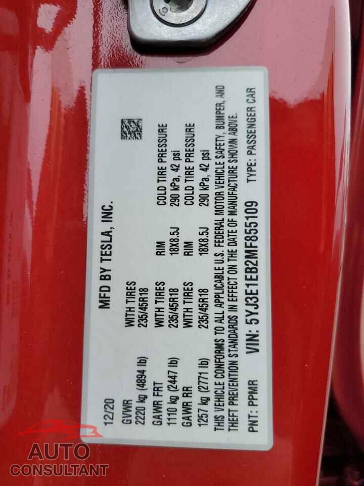 TESLA MODEL 3 2021 - 5YJ3E1EB2MF855109