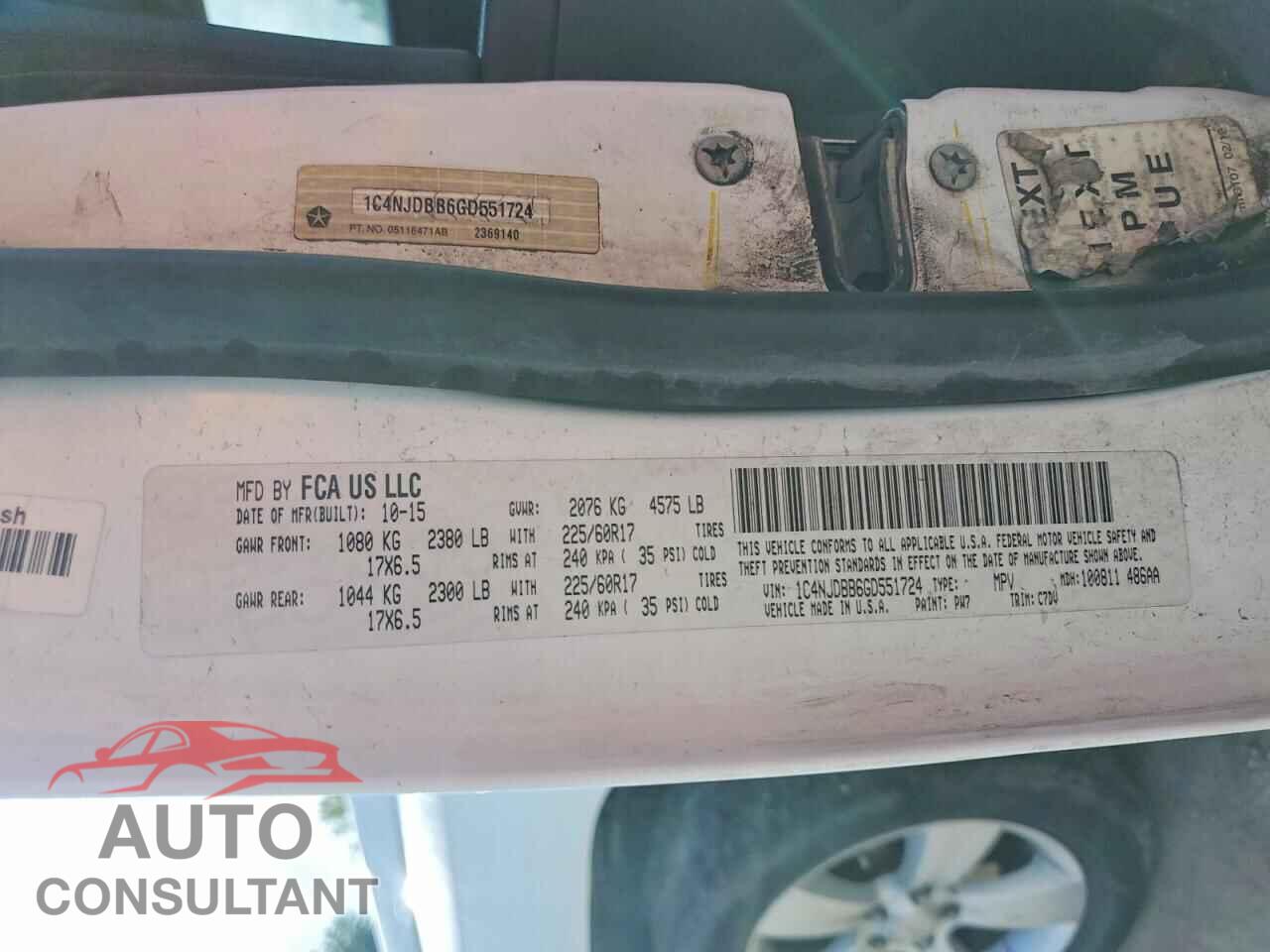 JEEP COMPASS 2016 - 1C4NJDBB6GD551724