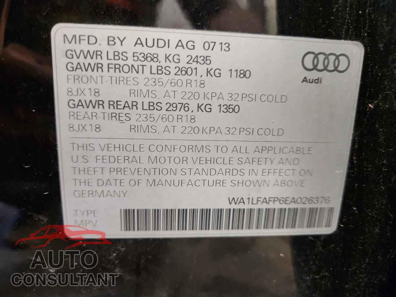 AUDI Q5 2014 - WA1LFAFP6EA026376