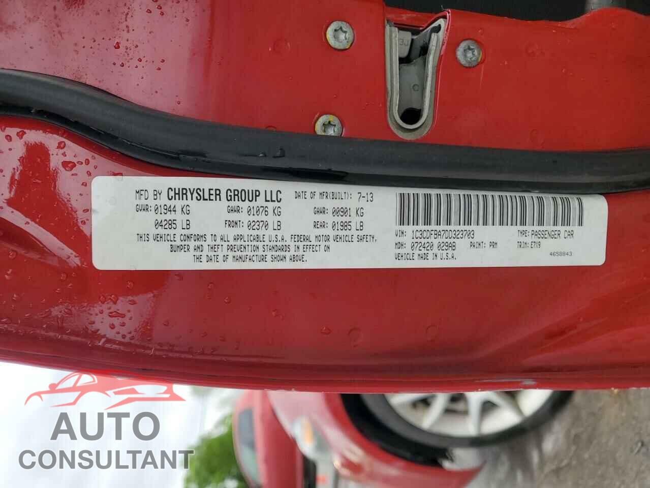 DODGE DART 2013 - 1C3CDFBA7DD323703
