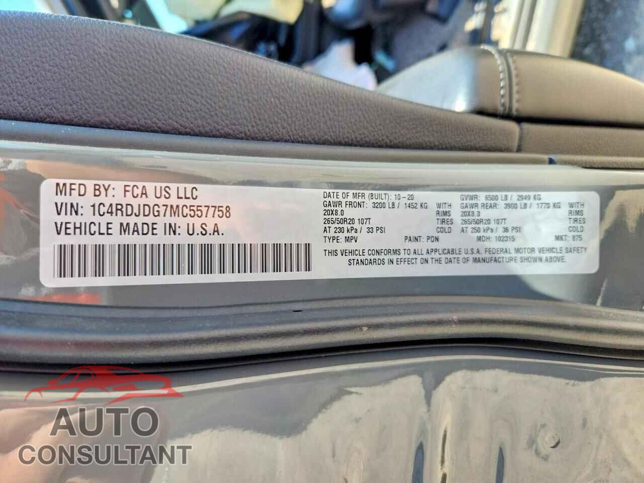 DODGE DURANGO 2021 - 1C4RDJDG7MC557758