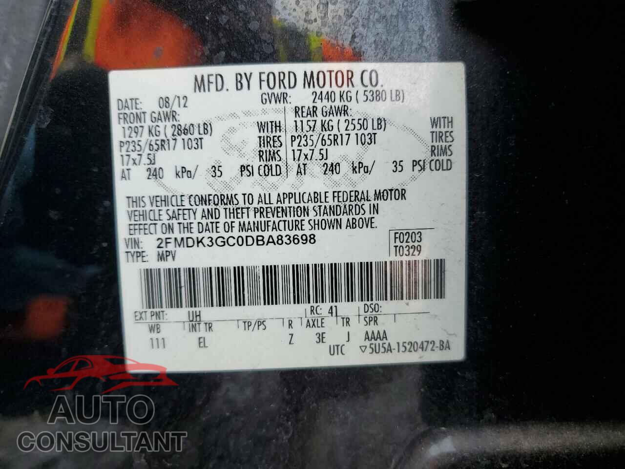 FORD EDGE 2013 - 2FMDK3GC0DBA83698