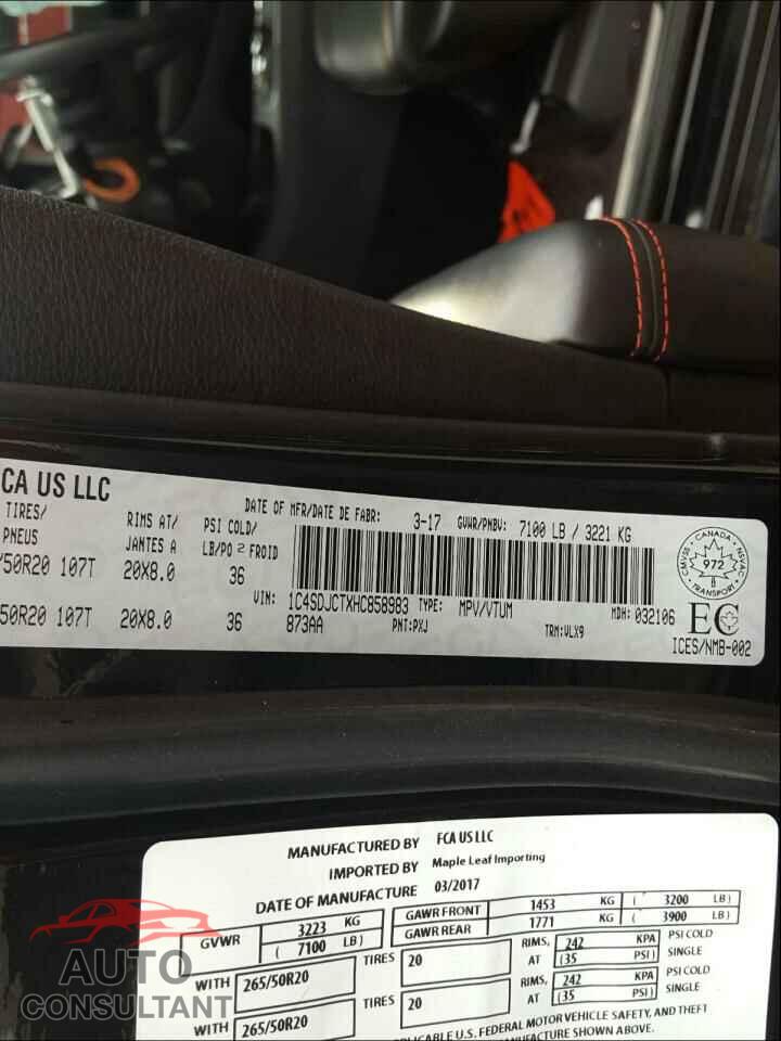 DODGE DURANGO 2017 - 1C4SDJCTXHC858983