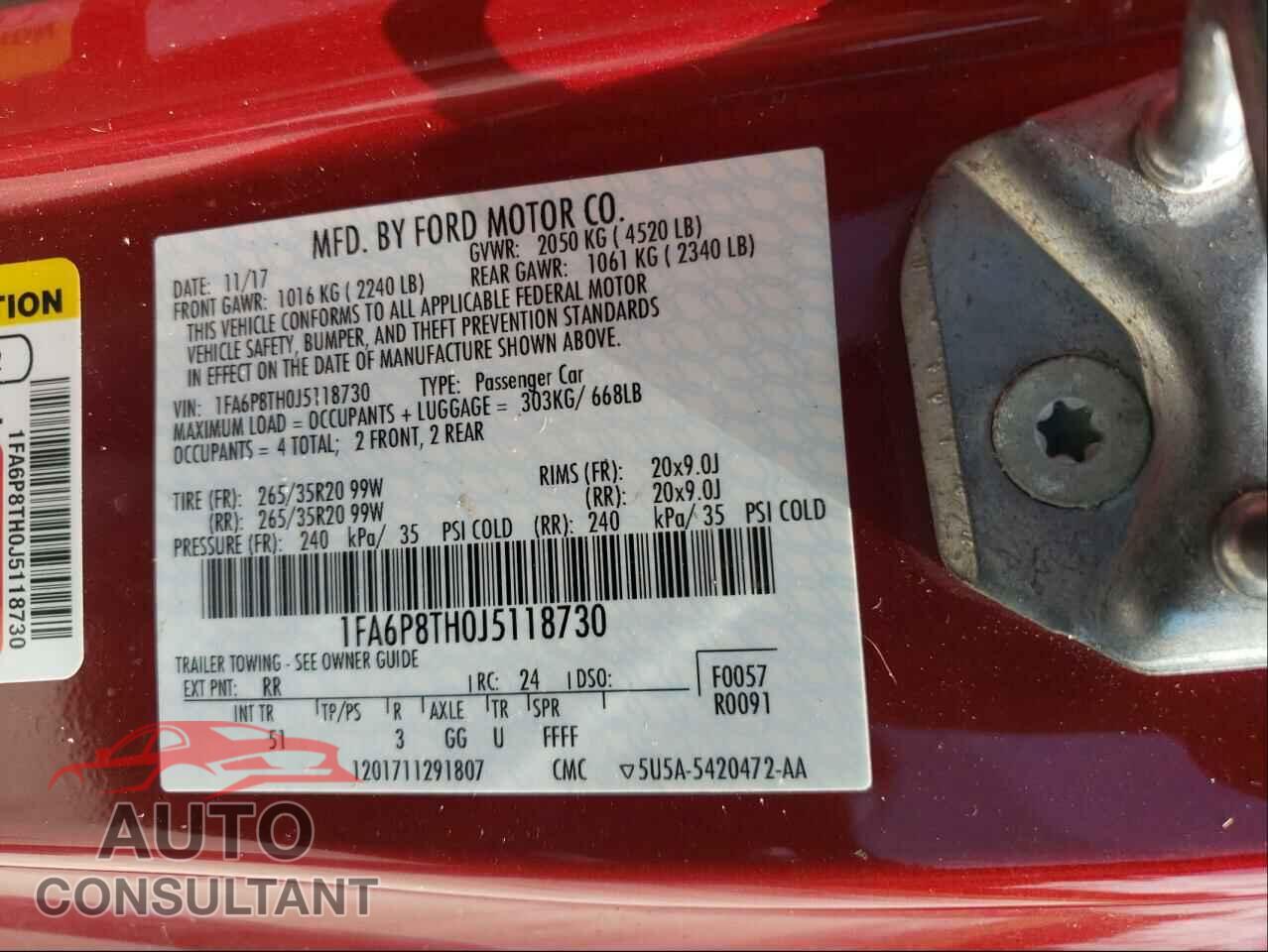 FORD MUSTANG 2018 - 1FA6P8TH0J5118730