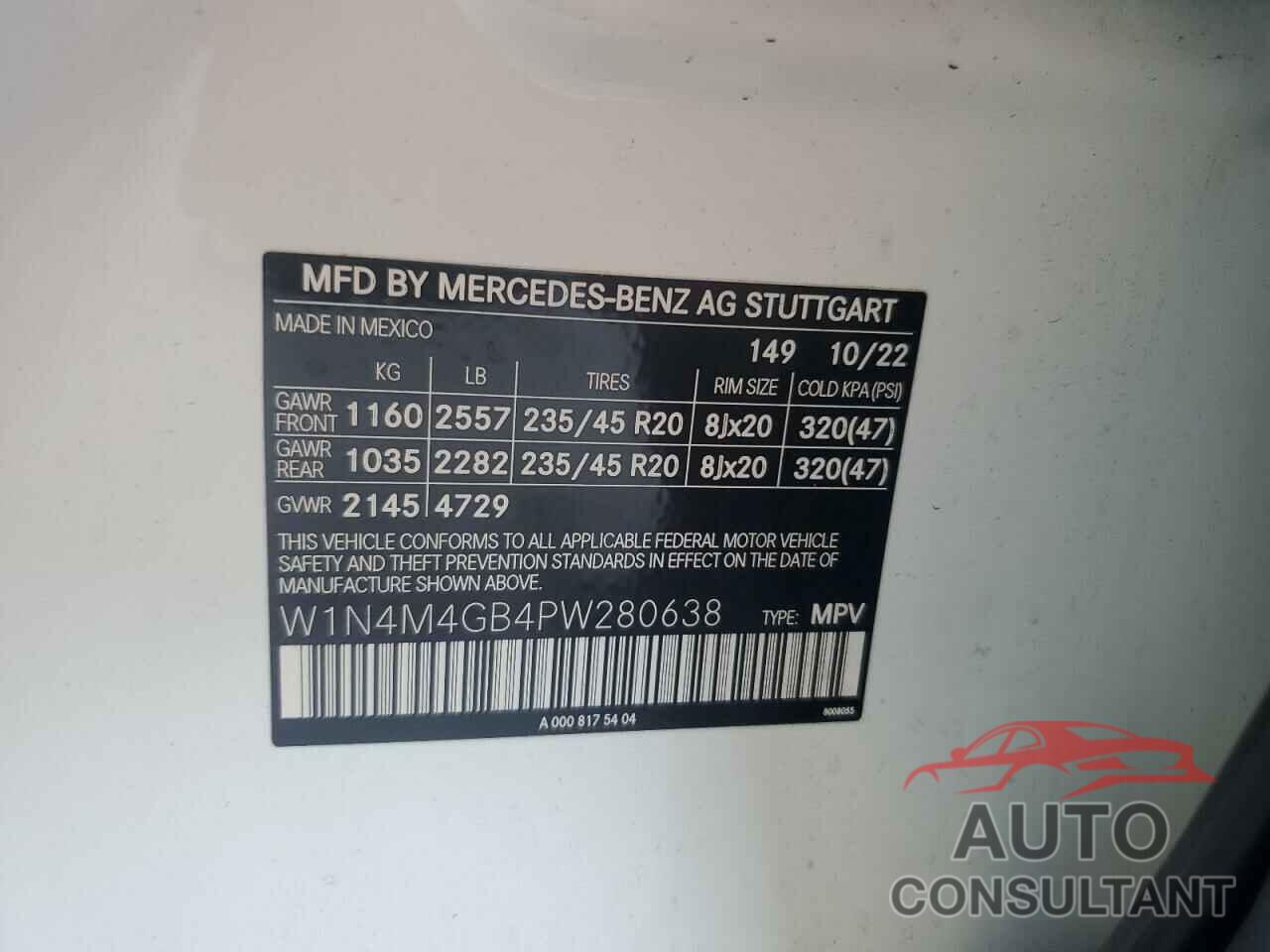 MERCEDES-BENZ GLB-CLASS 2023 - W1N4M4GB4PW280638
