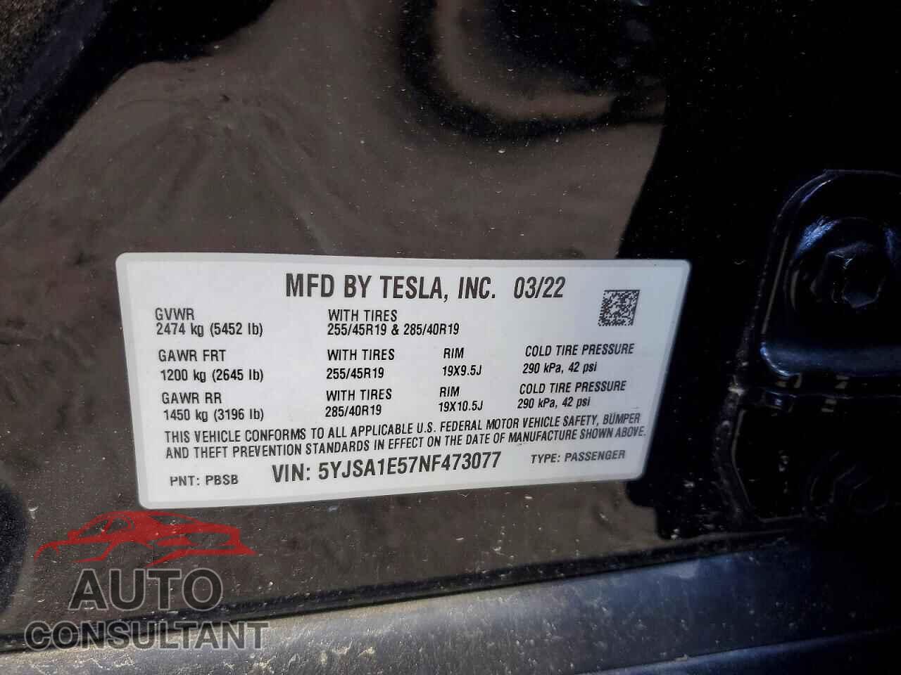 TESLA MODEL S 2022 - 5YJSA1E57NF473077