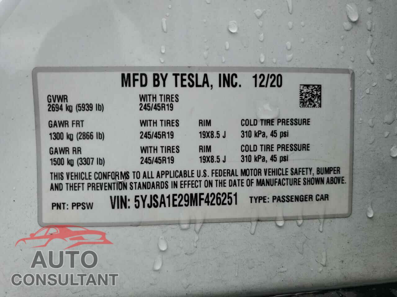 TESLA MODEL S 2021 - 5YJSA1E29MF426251