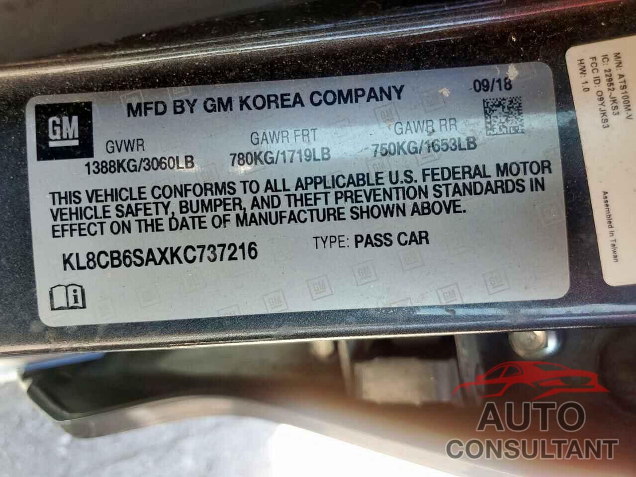 CHEVROLET SPARK 2019 - KL8CB6SAXKC737216