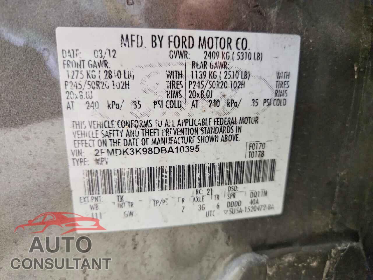 FORD EDGE 2013 - 2FMDK3K98DBA10395