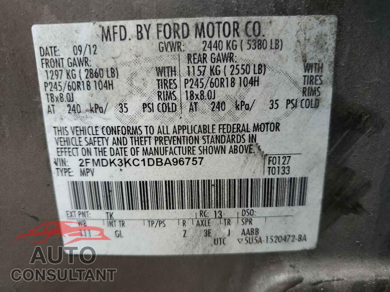 FORD EDGE 2013 - 2FMDK3KC1DBA96757
