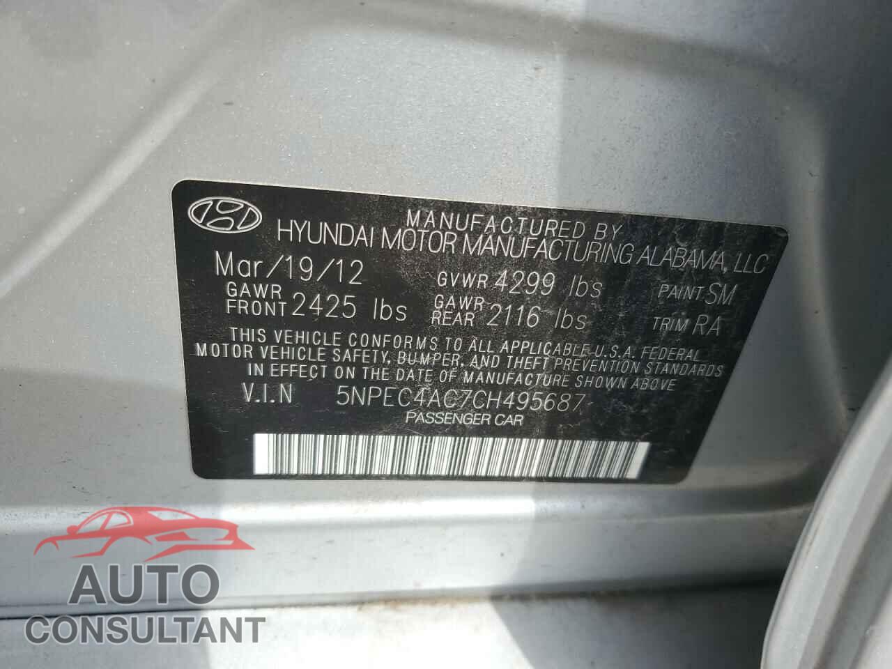 HYUNDAI SONATA 2012 - 5NPEC4AC7CH495687