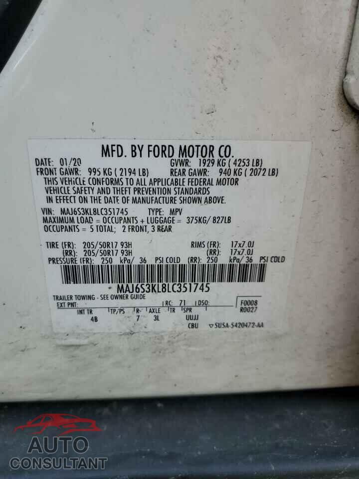 FORD ECOSPORT 2020 - MAJ6S3KL8LC351745
