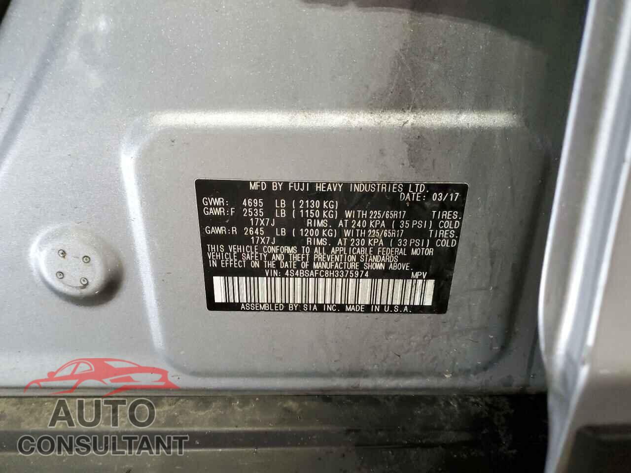 SUBARU OUTBACK 2017 - 4S4BSAFC8H3375974