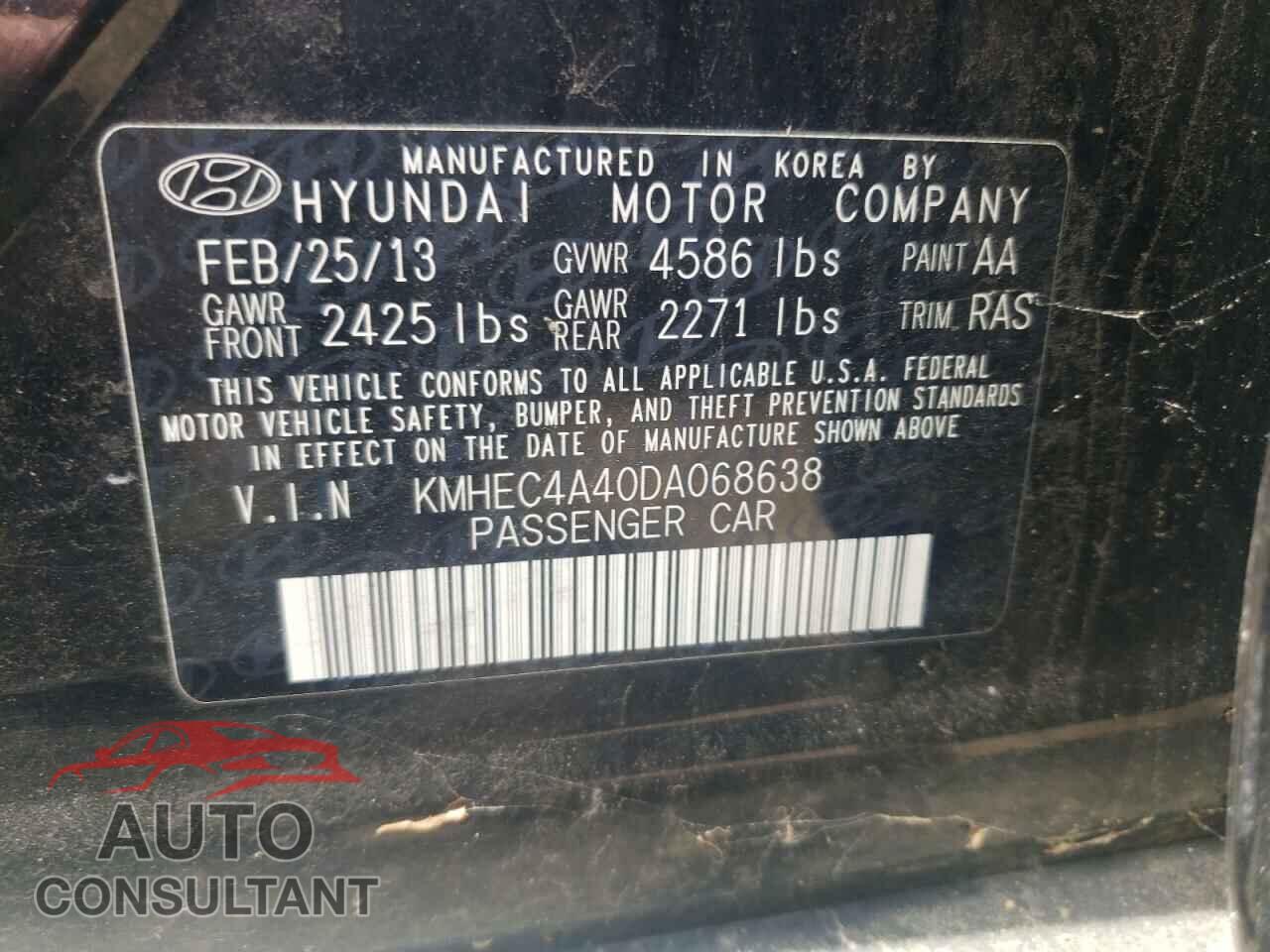 HYUNDAI SONATA 2013 - KMHEC4A40DA068638
