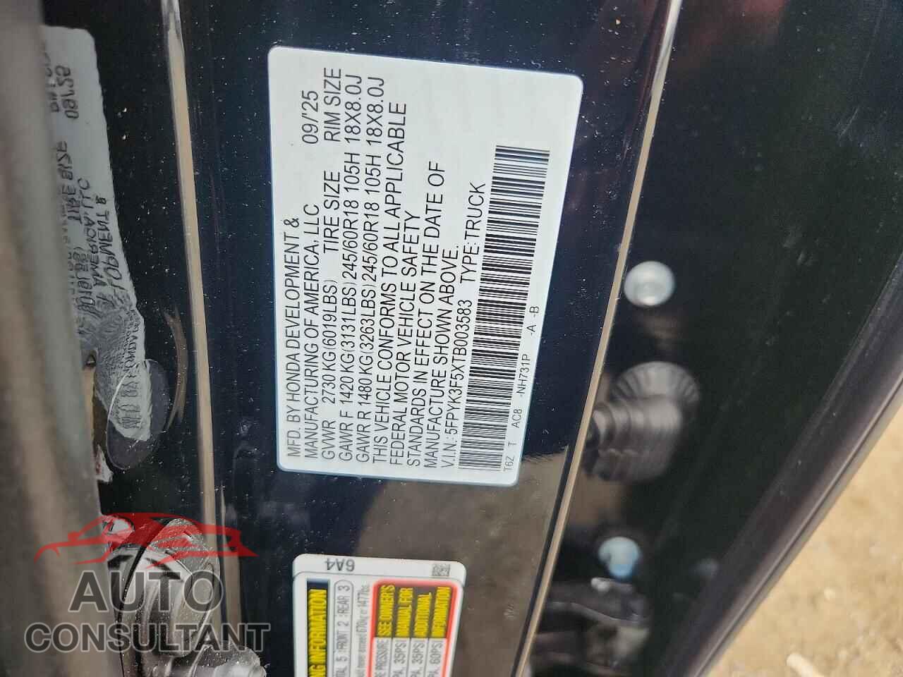 HONDA RIDGELINE 2026 - 5FPYK3F5XTB003583