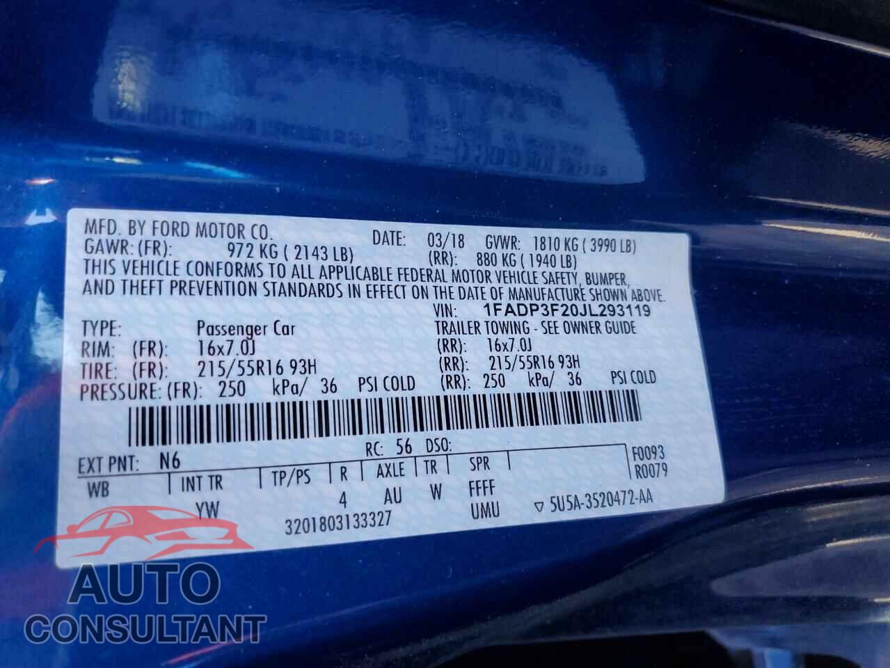 FORD FOCUS 2018 - 1FADP3F20JL293119