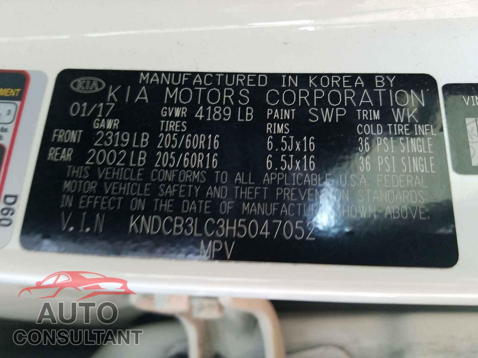 KIA NIRO 2017 - KNDCB3LC3H5047052