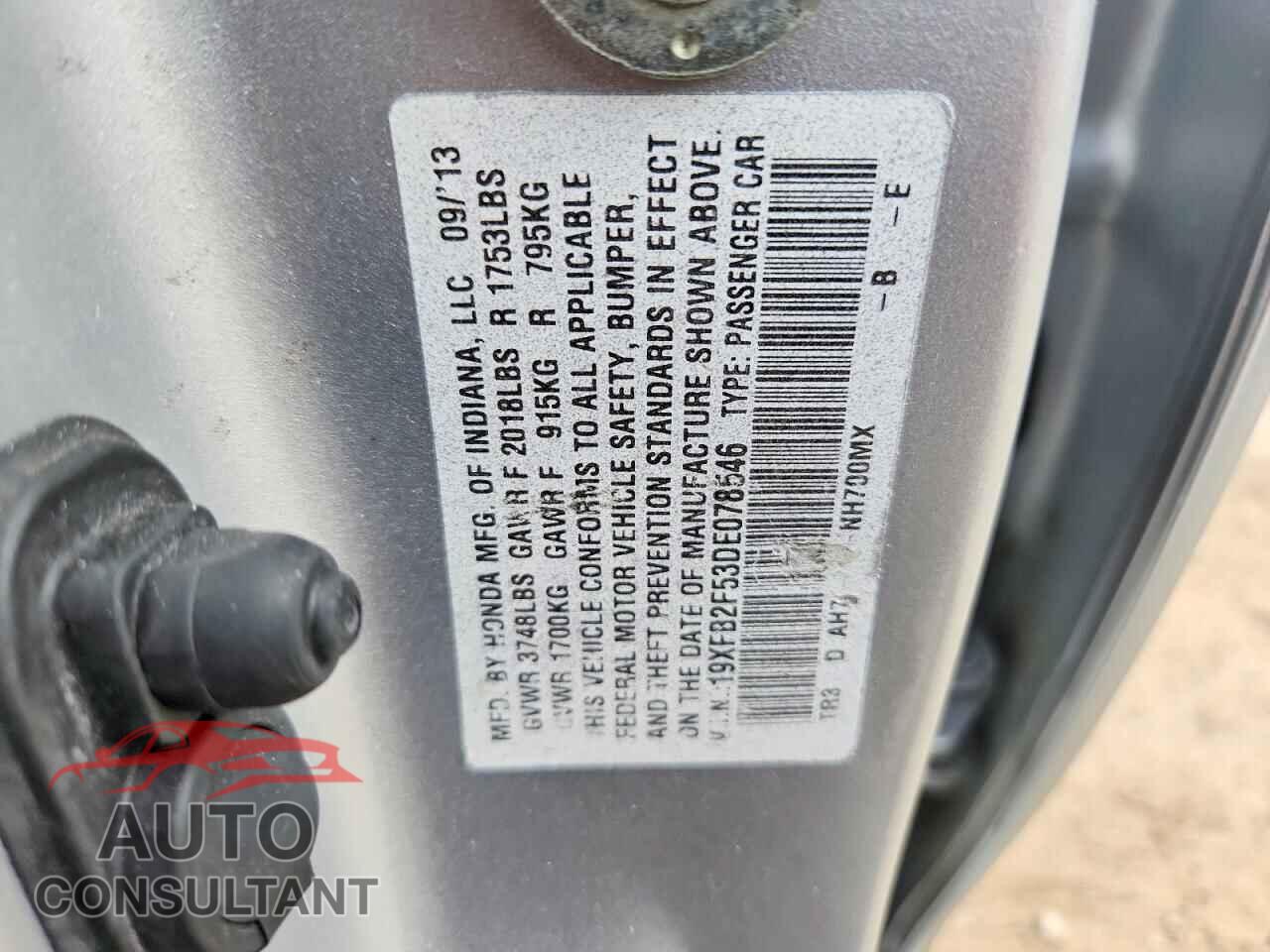HONDA CIVIC 2013 - 19XFB2F53DE078546