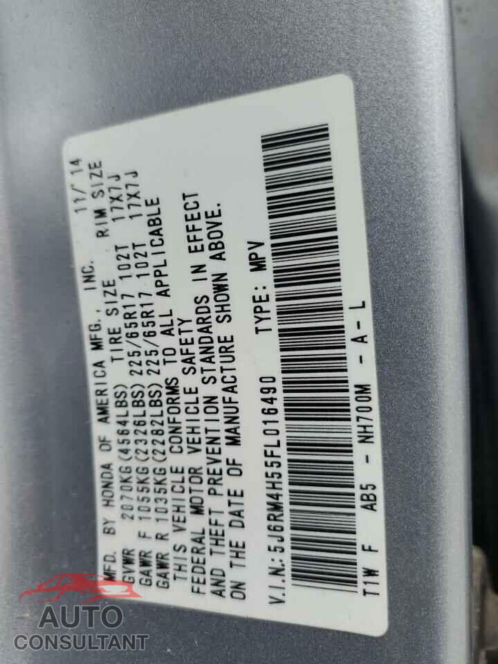 HONDA CRV 2015 - 5J6RM4H55FL016490