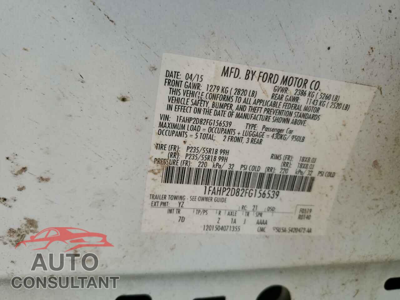FORD TAURUS 2015 - 1FAHP2D82FG156539
