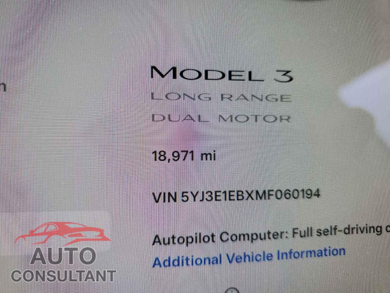 TESLA MODEL 3 2021 - 5YJ3E1EBXMF060194