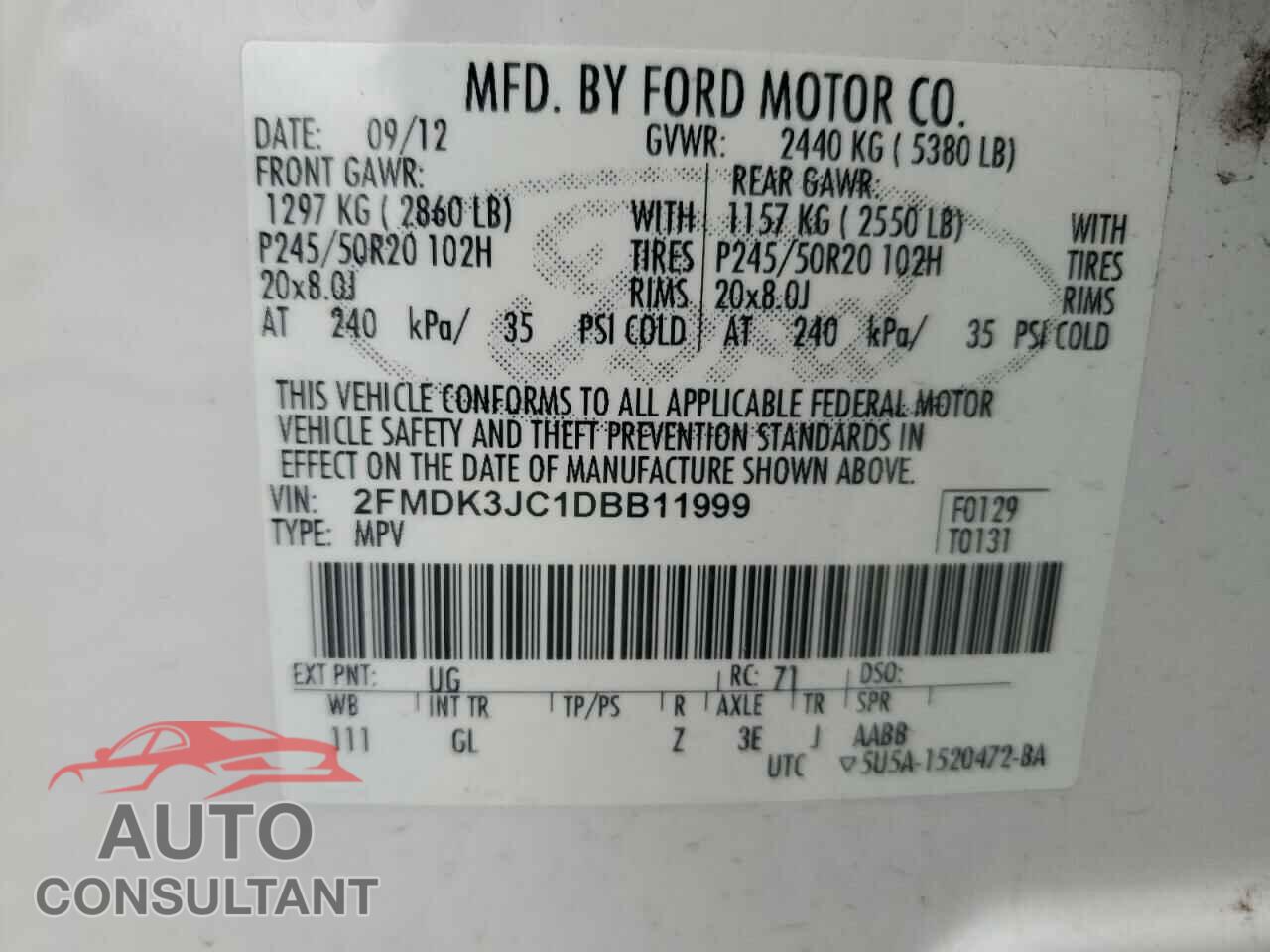 FORD EDGE 2013 - 2FMDK3JC1DBB11999