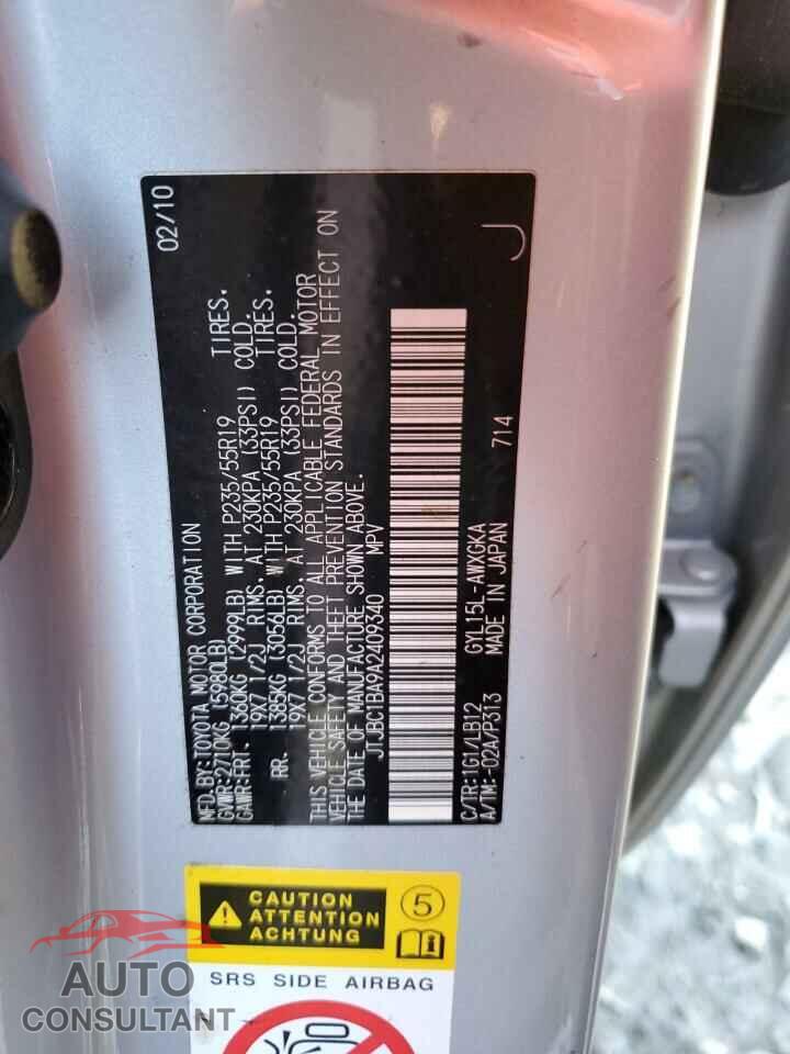 LEXUS RX450 2010 - JTJBC1BA9A2409340