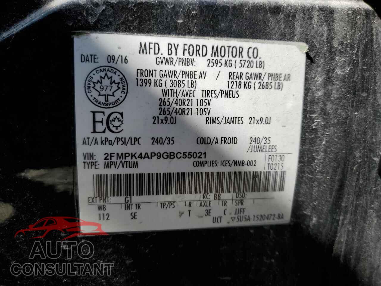 FORD EDGE 2016 - 2FMPK4AP9GBC55021