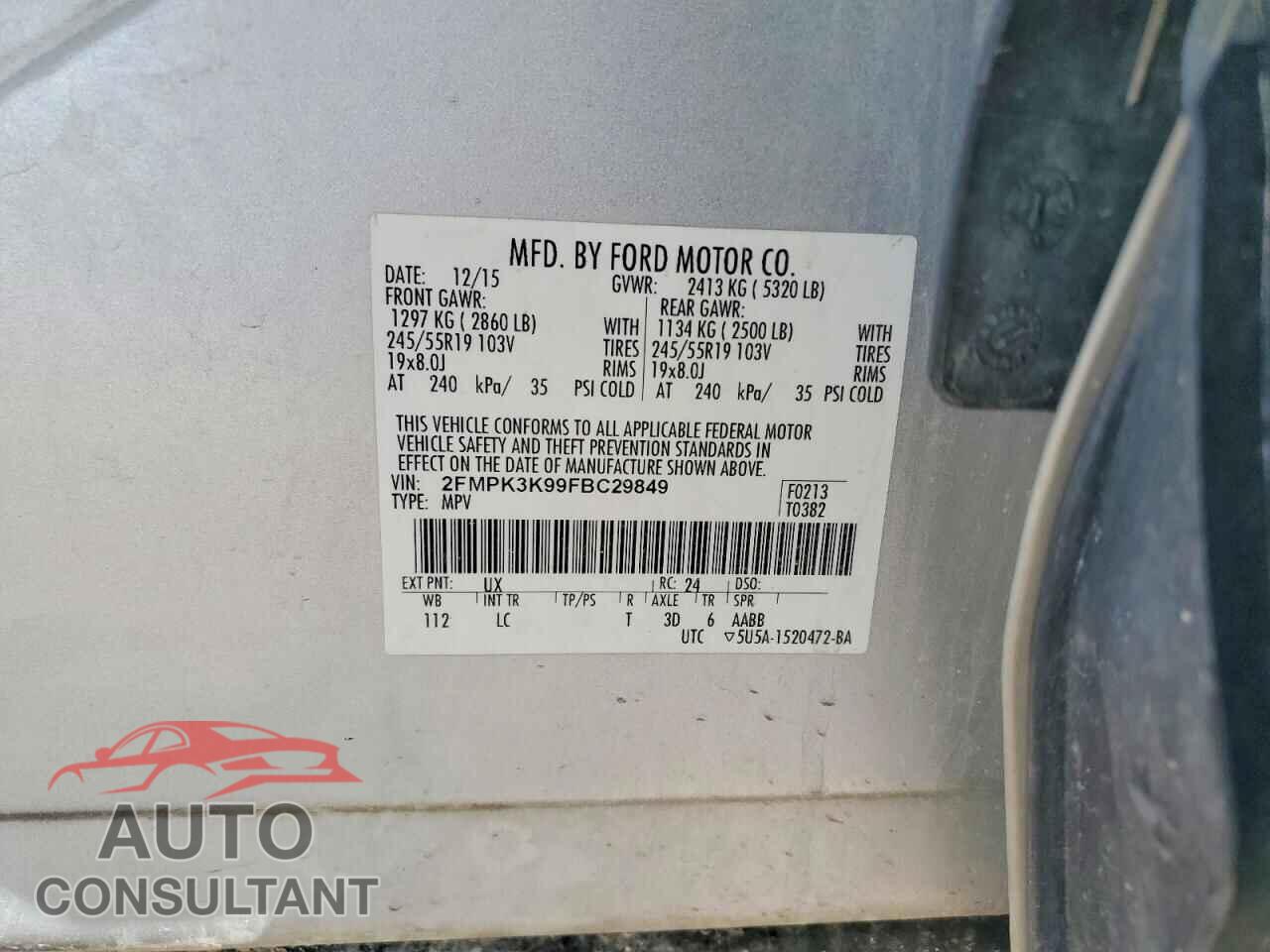 FORD EDGE 2015 - 2FMPK3K99FBC29849