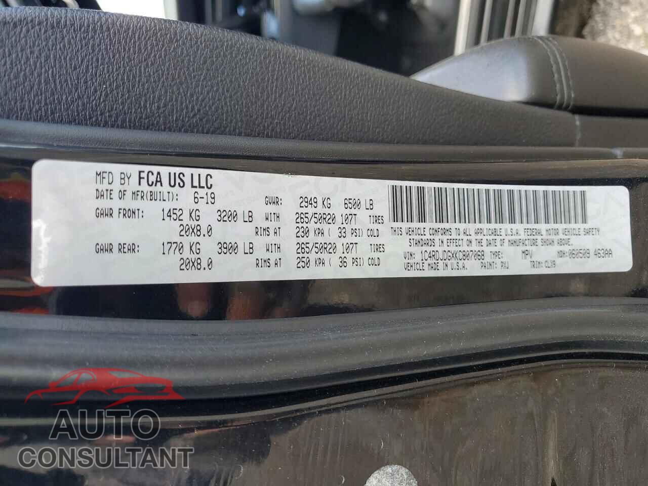 DODGE DURANGO 2019 - 1C4RDJDGXKC807068