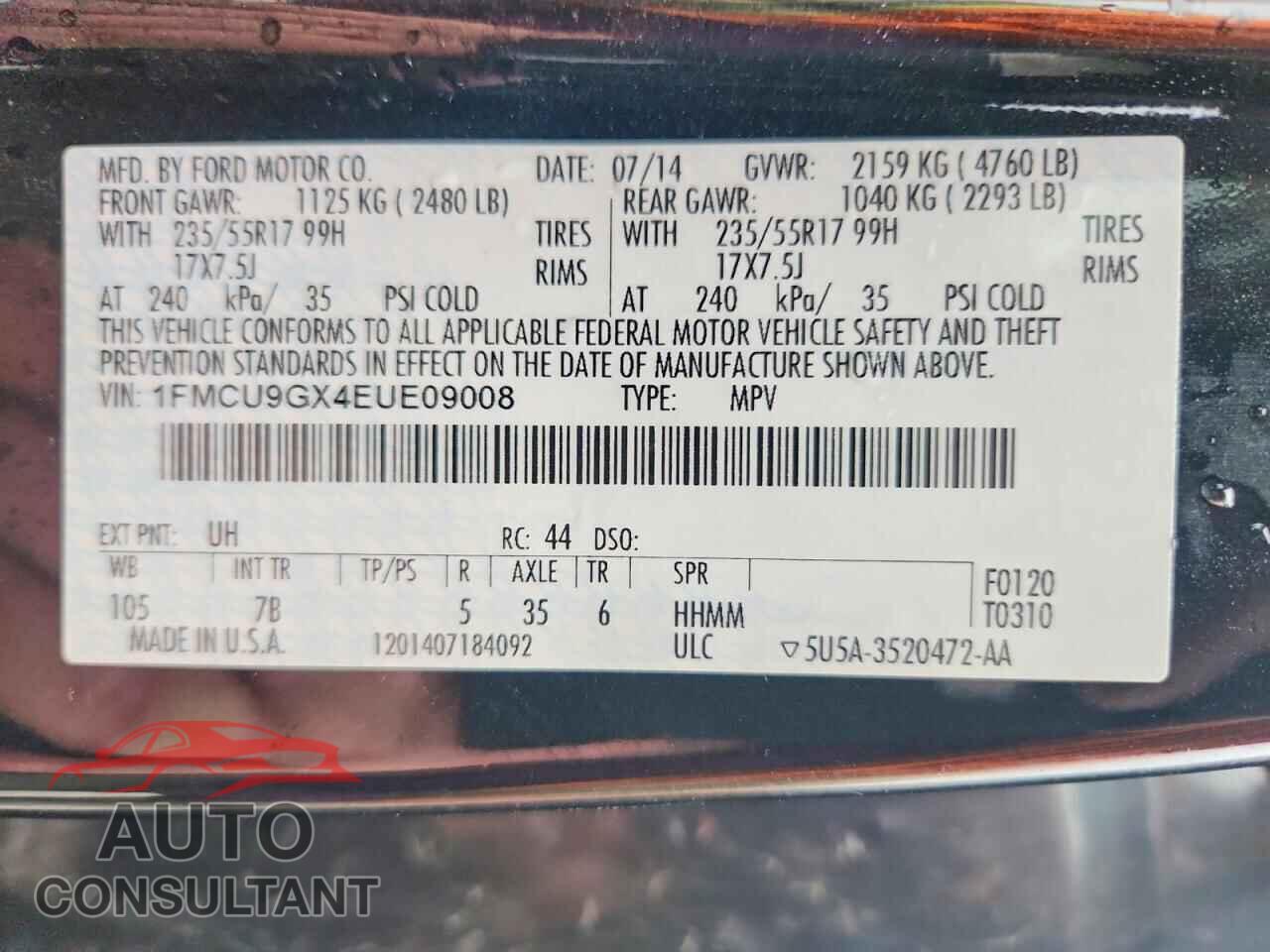 FORD ESCAPE 2014 - 1FMCU9GX4EUE09008