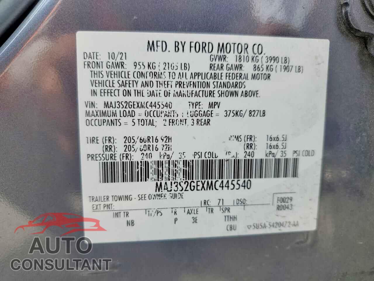 FORD ECOSPORT 2021 - MAJ3S2GEXMC445540