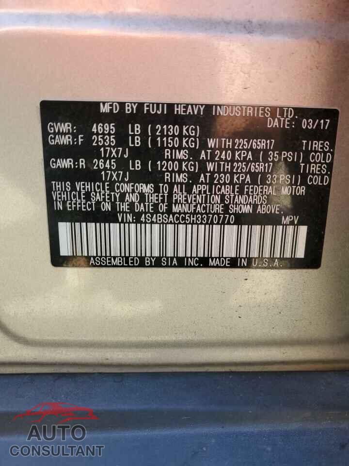 SUBARU OUTBACK 2017 - 4S4BSACC5H3370770