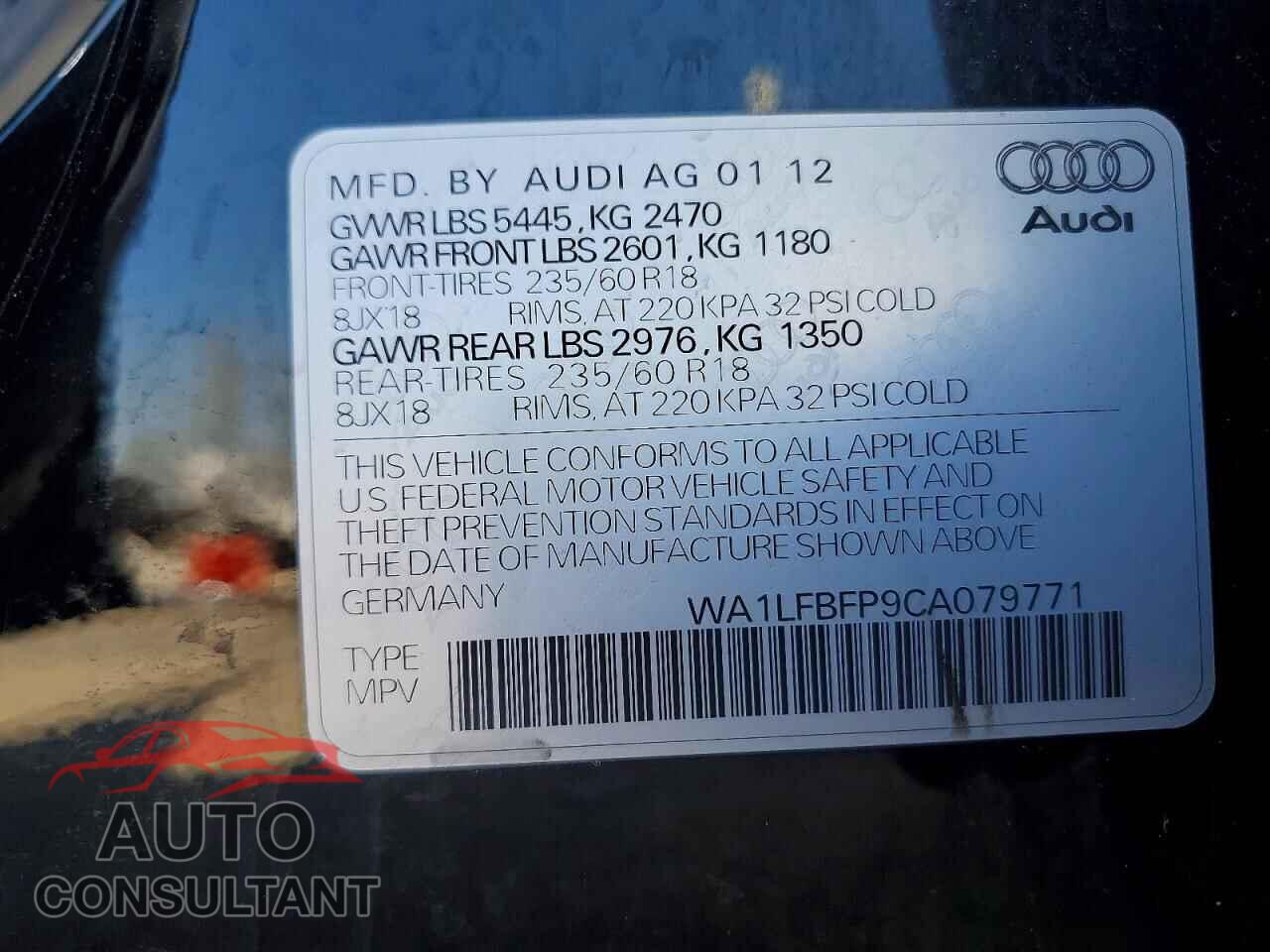 AUDI Q5 2012 - WA1LFBFP9CA079771