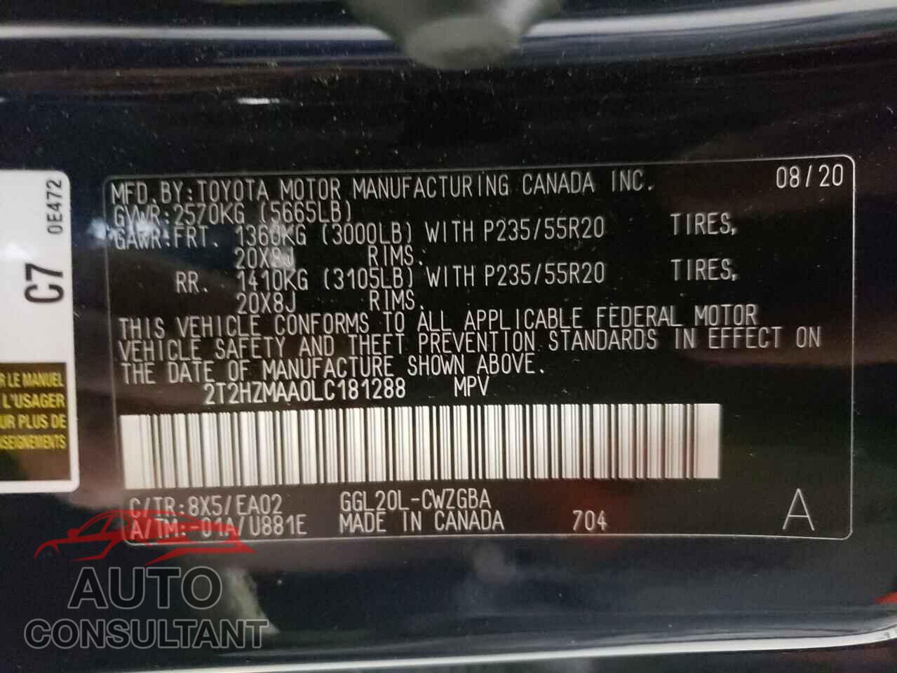 LEXUS RX350 2020 - 2T2HZMAA0LC181288