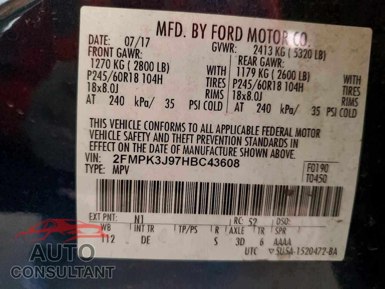 FORD EDGE 2017 - 2FMPK3J97HBC43608