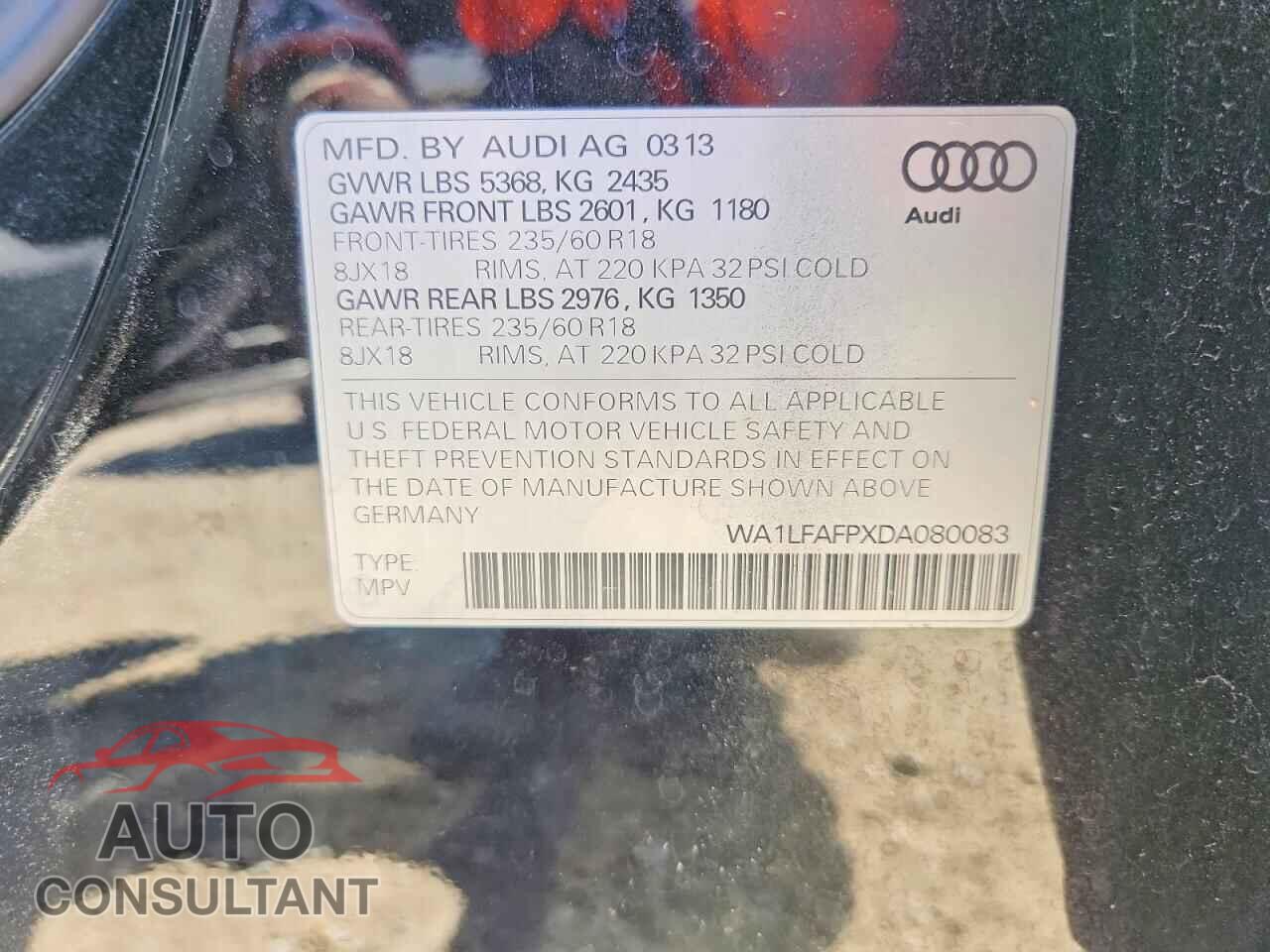 AUDI Q5 2013 - WA1LFAFPXDA080083