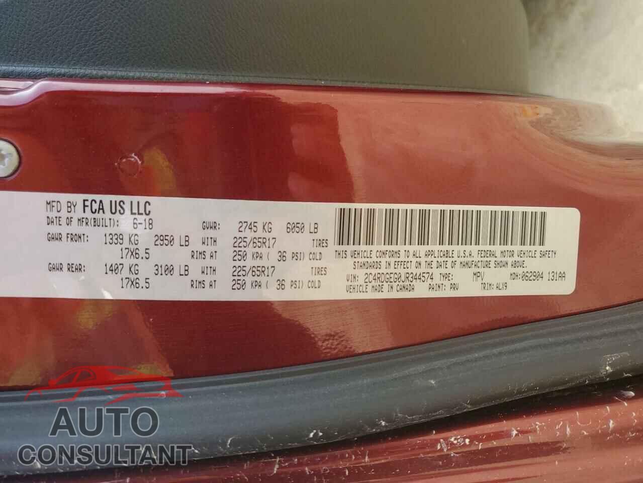 DODGE CARAVAN 2018 - 2C4RDGEG0JR344574