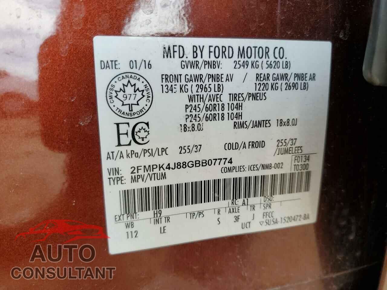 FORD EDGE 2016 - 2FMPK4J88GBB07774
