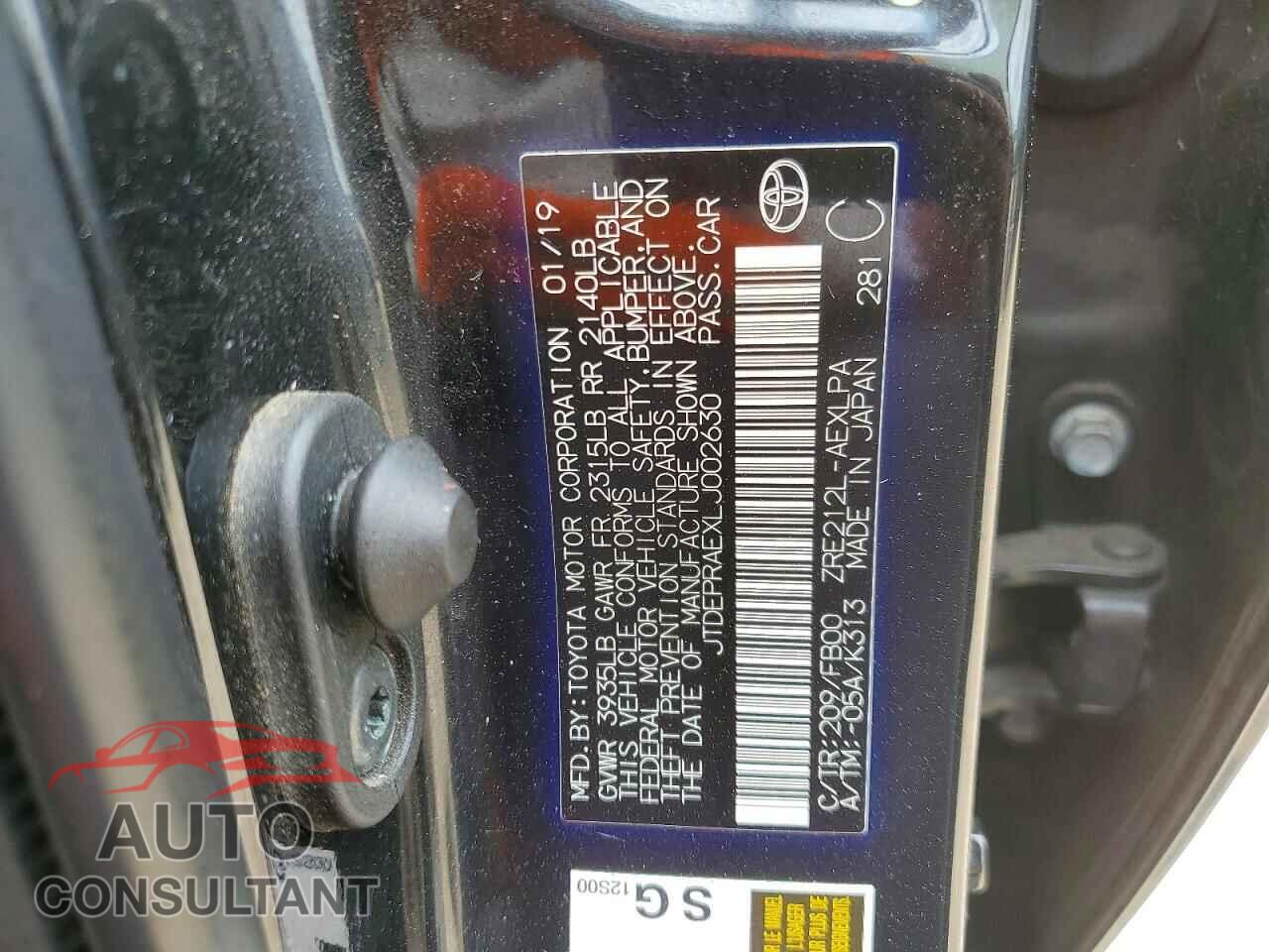 TOYOTA COROLLA 2020 - JTDEPRAEXLJ002630